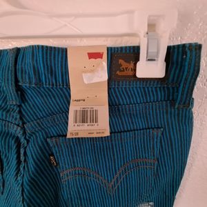 NWT New Levi's Denim Jeggings Jeans / Leggings Size 7 Teal Green with Stripes